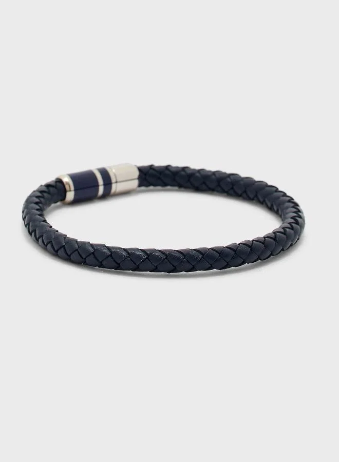TOMMY HILFIGER Mens Braided Leather Bracelet Blue - 2790294