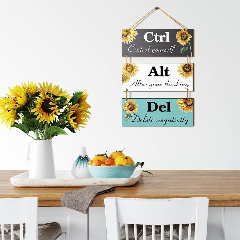 Al Raied ARS® 3 Pcs Sunflower Inspirational Ctrl Alt Del Wooden Wall Decor - Image 5