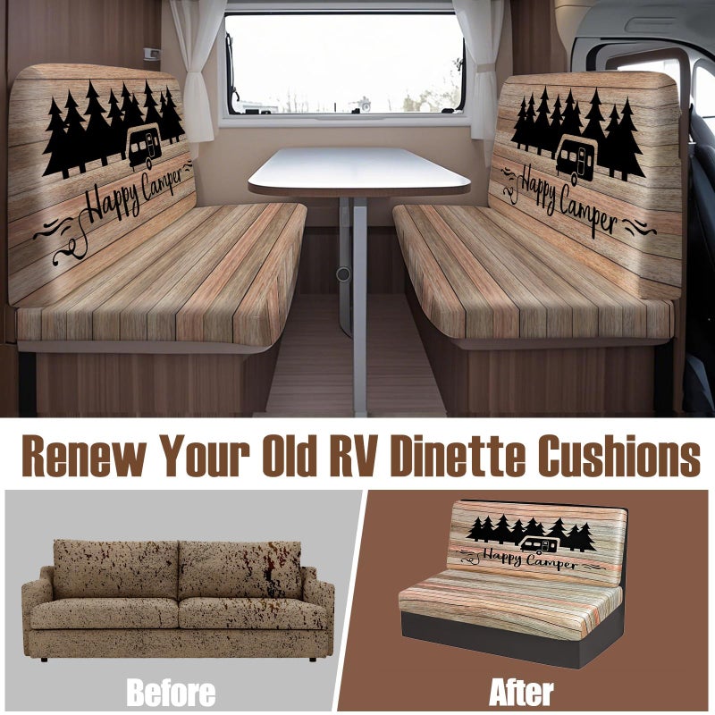 BBSET 6pcs Rv Dinette Cushion Covers Stretch Washable Rv Cushion Slipcove Replacement for Camper Car Bench, 2 Pillowcase, 2 Backrest and 2 Bench Covers (Brown Wooden) - Image 3