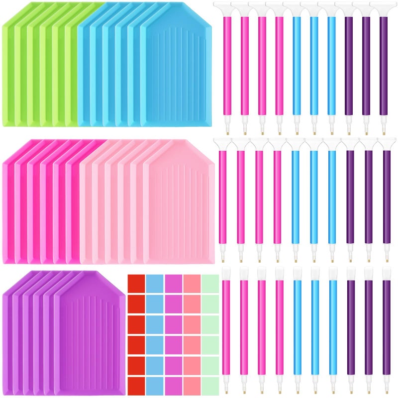 Affrolling 90 Pcs 5d Diamond Art Painting Tools and Accessories Kits Include Drill Pens with 3 Drill Sizes, Plastic Diamond Trays, Glue Clay, Rhinestone Art Painting DIY Accessories(Multicolor) - Image 1