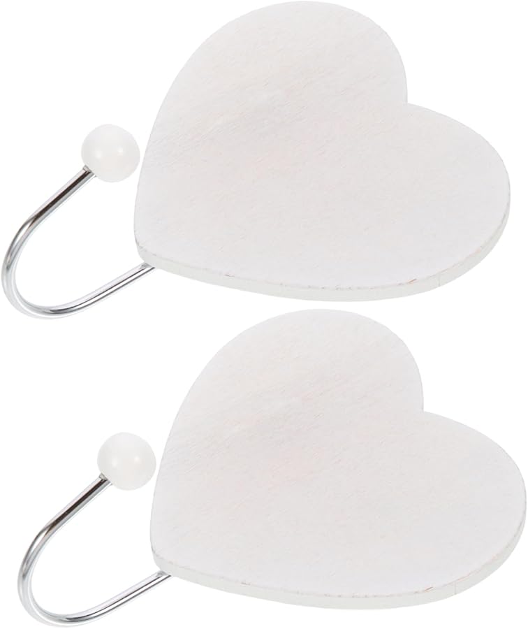 White Heart Shaped Wooden Wall Hooks 2 Pack Decorative Key Towel Hanger For Home Bedroom Kitchen - Image 2