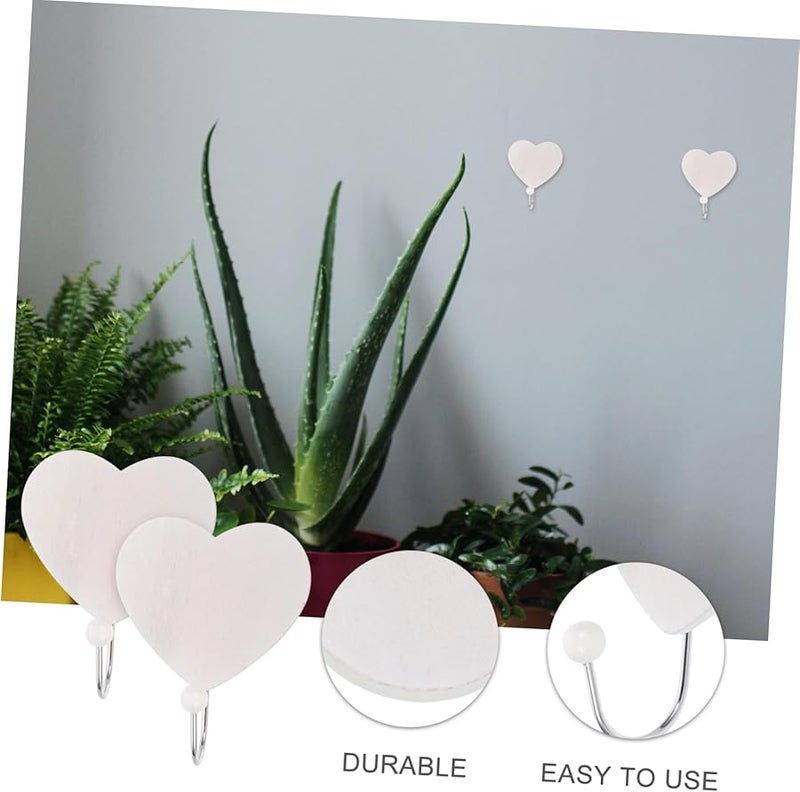 White Heart Shaped Wooden Wall Hooks 2 Pack Decorative Key Towel Hanger For Home Bedroom Kitchen - Image 3