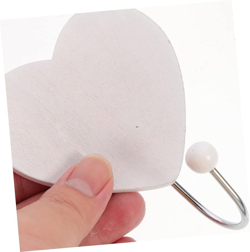 White Heart Shaped Wooden Wall Hooks 2 Pack Decorative Key Towel Hanger For Home Bedroom Kitchen - Image 4