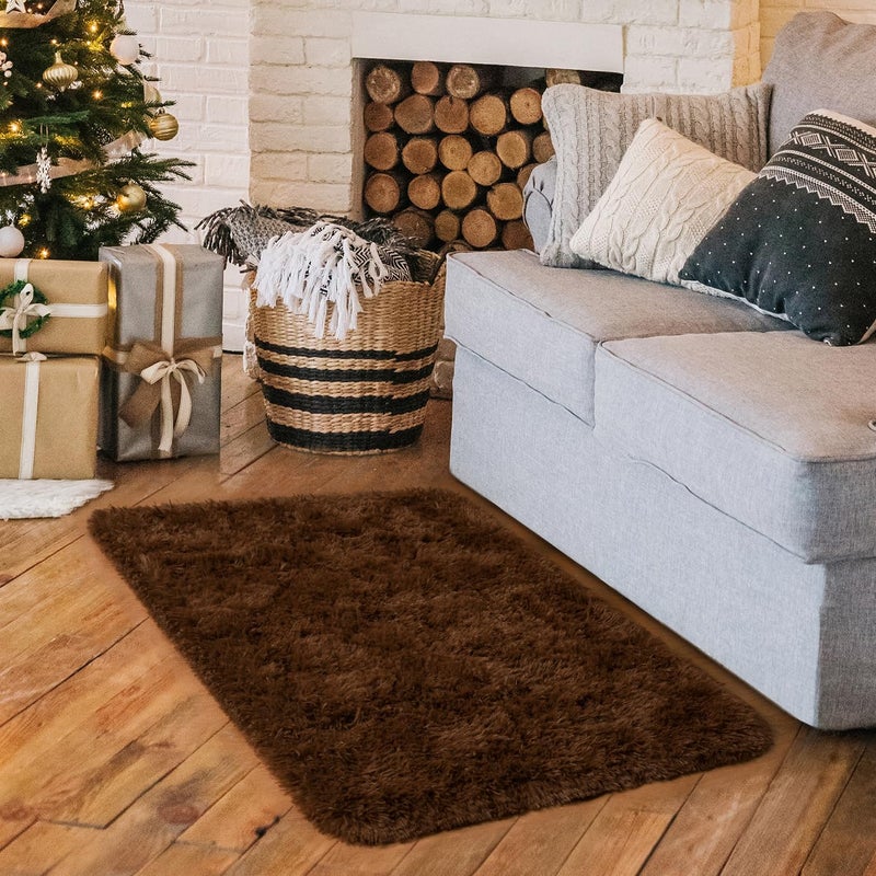 HOMORE Small Area Rugs for Bedroom 60 x 90 cm Brown Rug for Bedroom Bedside Soft Fluffy for Desk Entrance Door Mat Small Runner Rugs and Rugs for Bedroom - Image 3