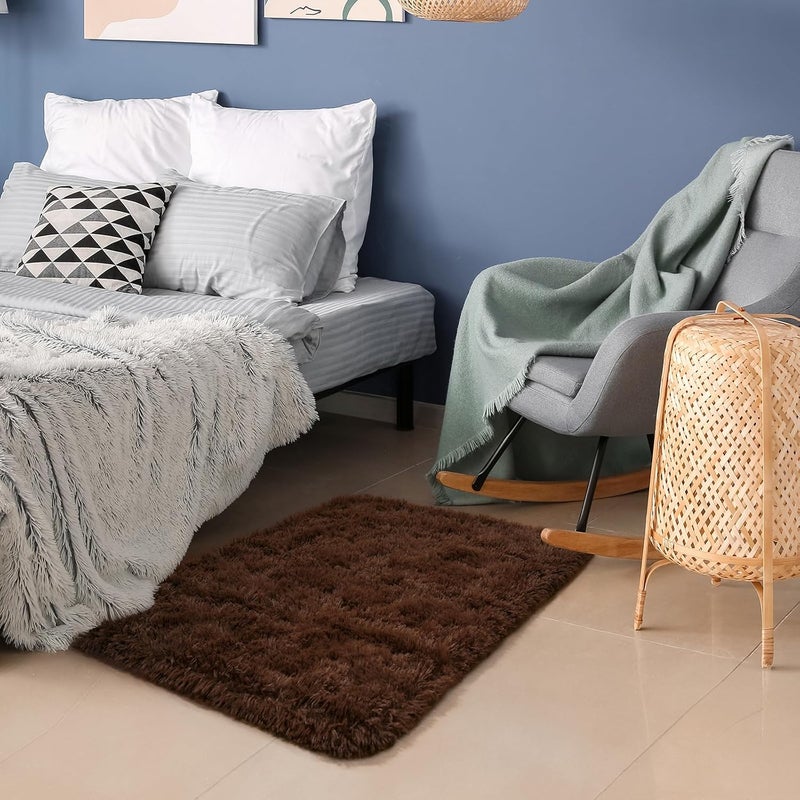 HOMORE Small Area Rugs for Bedroom 60 x 90 cm Brown Rug for Bedroom Bedside Soft Fluffy for Desk Entrance Door Mat Small Runner Rugs and Rugs for Bedroom - Image 2