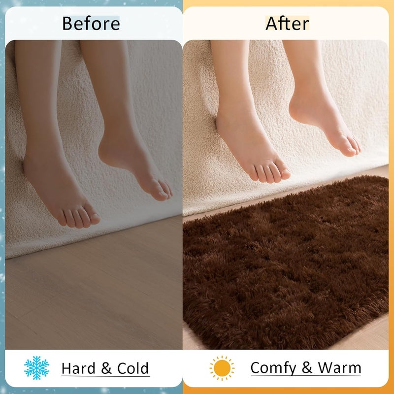 HOMORE Small Area Rugs for Bedroom 60 x 90 cm Brown Rug for Bedroom Bedside Soft Fluffy for Desk Entrance Door Mat Small Runner Rugs and Rugs for Bedroom - Image 5