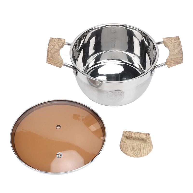 Thick 304 Stainless Steel Stock Pot with Glass Lid Multi Purpose Soup Pot Cooking Pot Cookware 2 Handles Gas Induction Cooker Compatible 20cm / 7.9in - Image 1