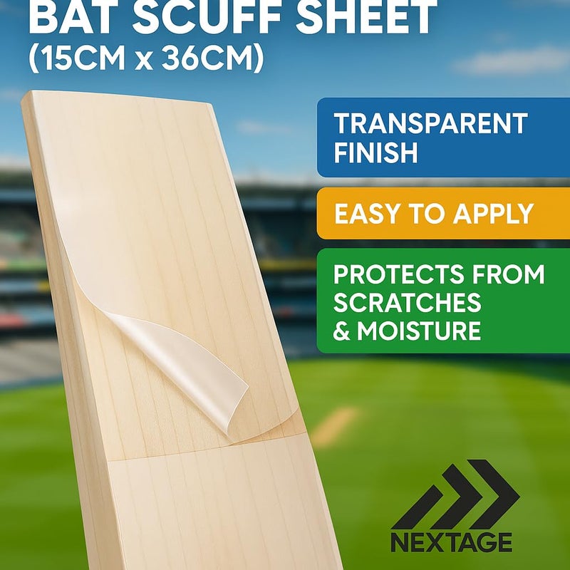Nextage Cricket Bat Scuff Sheet (15cm x 36cm) – Transparent, Durable & Waterproof Protective Cover, Anti-Scratch & Anti-Scuff Tape for Leather & Tennis Ball Cricket, Bat Protection Film (2) - Image 4