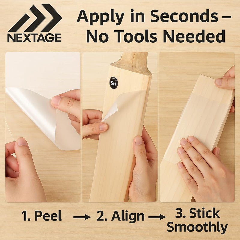 Nextage Cricket Bat Scuff Sheet (15cm x 36cm) – Transparent, Durable & Waterproof Protective Cover, Anti-Scratch & Anti-Scuff Tape for Leather & Tennis Ball Cricket, Bat Protection Film (2) - Image 5