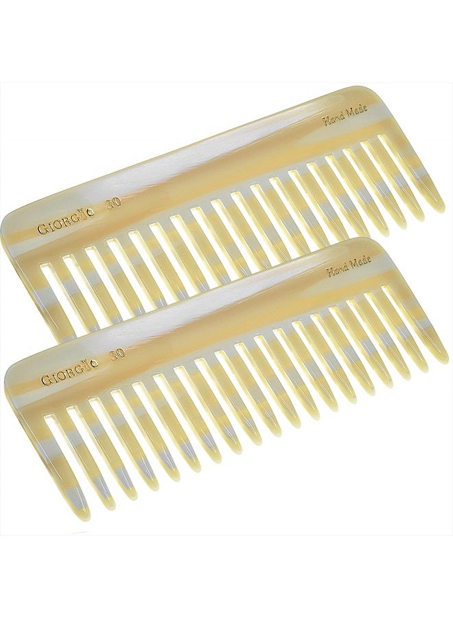 Giorgio G30 Large 5.75 Inch Hair Detangling Comb, Wide Teeth for Thick Curly Wavy Hair. Long Hair Detangler Comb For Wet and Dry. Handmade of Cellulose, Saw-Cut, Hand Polished, Ivory 2 Pack - Image 1