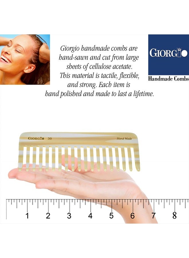 Giorgio G30 Large 5.75 Inch Hair Detangling Comb, Wide Teeth for Thick Curly Wavy Hair. Long Hair Detangler Comb For Wet and Dry. Handmade of Cellulose, Saw-Cut, Hand Polished, Ivory 2 Pack - Image 2