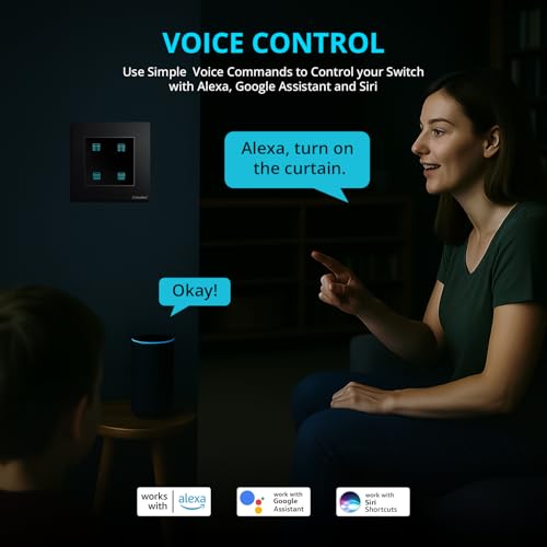 Home Mate HomeMate Wi-Fi Smart Curtain/Blind/Tubular/Projector Lift Motor Touch Switch (Black, Pack of 1) | No Hub Required | Compatible with Alexa, Google Assistant and Siri - Image 5