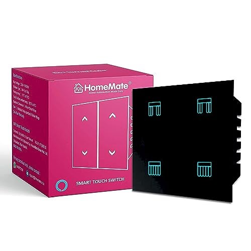 Home Mate HomeMate Wi-Fi Smart Curtain/Blind/Tubular/Projector Lift Motor Touch Switch (Black, Pack of 1) | No Hub Required | Compatible with Alexa, Google Assistant and Siri - Image 1
