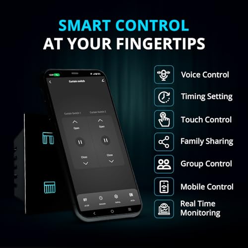 Home Mate HomeMate Wi-Fi Smart Curtain/Blind/Tubular/Projector Lift Motor Touch Switch (Black, Pack of 1) | No Hub Required | Compatible with Alexa, Google Assistant and Siri - Image 3