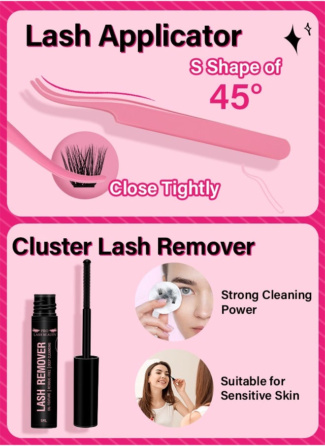 PRO LASHBEAUTY - Lash Extension Kit with 168 Pcs Cluster Lashes Bond and Seal Eyelash Applictor Lash Remover for Beginner(Tender+Glitter Kit) - Image 1