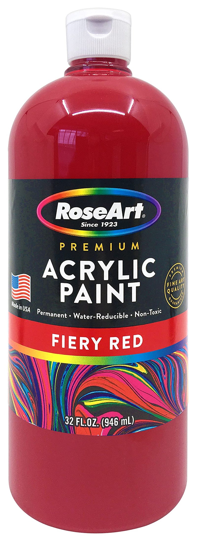 RoseArt Acrylic Paint Fiery Red 32oz Bottle Acrylic Paint for School Projects Arts Crafts Drawing Painting