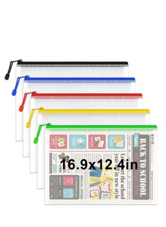 Y&D Zipper Pouch, 5Pcs Extra Thick Mesh Bags, Plastic Waterproof Document Pouch for School Office Supplies and Cosmetics Travel Accessories Mixed Color  - Image 1