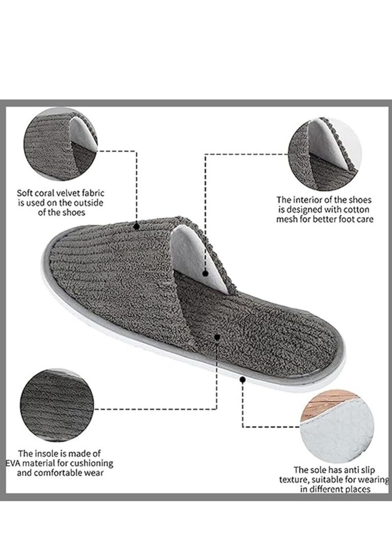 KCDMBUE 5 Pairs Disposable White Spa Slippers for Women and Girls, Soft Guest Slippers for Travel, Home, Hotel, and Party Use (Grey)  - Image 2