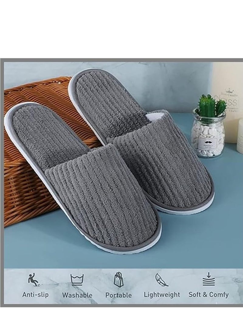 KCDMBUE 5 Pairs Disposable White Spa Slippers for Women and Girls, Soft Guest Slippers for Travel, Home, Hotel, and Party Use (Grey)  - Image 3