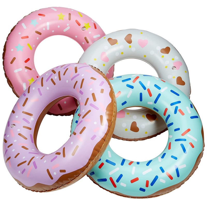 Playbees Sprinkle Donut Pool Floats 4 Pack 20 Inch Inflatable Floaties for Kids Fun Summer Water Toy for Pool Parties and Decorations - Image 3