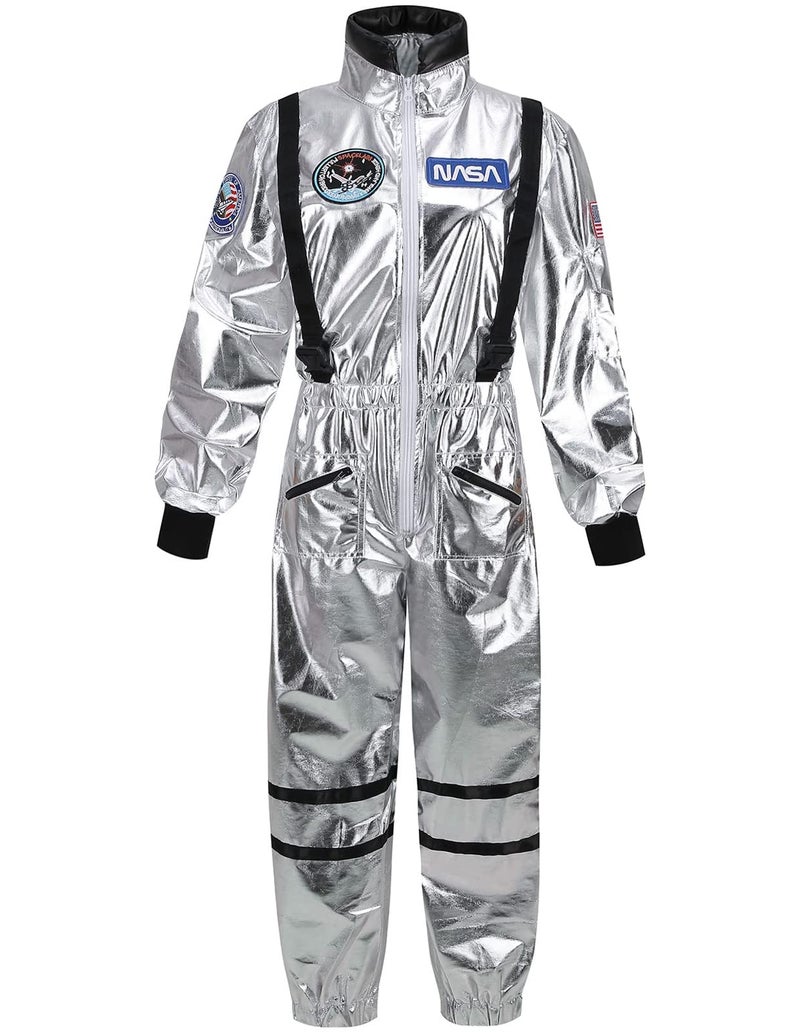 GRAJTCIN Womens Astronaut Costume Silver Spaceman Suit Space Pilot Jumpsuit Halloween Costumes Alien Outfit for Adult L Silver