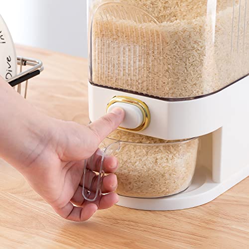 Sooyee 11Lbs Rice Dispenser, Large Grain Container Storage with Lid Measuring Cylinder Moisture Proof Household Cereal Dispenser Bucket for Kitchen Soybean Corn,Clear and White - Image 3