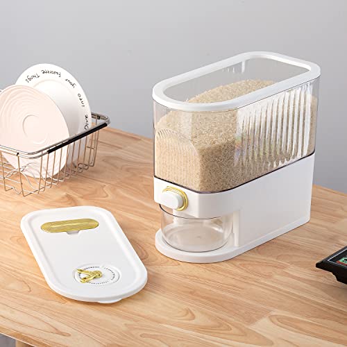 Sooyee 11Lbs Rice Dispenser, Large Grain Container Storage with Lid Measuring Cylinder Moisture Proof Household Cereal Dispenser Bucket for Kitchen Soybean Corn,Clear and White - Image 5