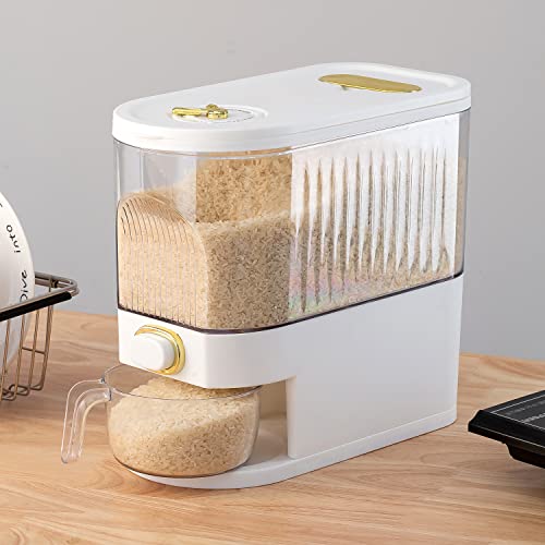 Sooyee 11Lbs Rice Dispenser, Large Grain Container Storage with Lid Measuring Cylinder Moisture Proof Household Cereal Dispenser Bucket for Kitchen Soybean Corn,Clear and White - Image 2