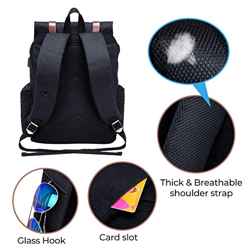 Modoker Mens Canvas Vintage Backpack for Men,Women, Travel Laptop Backpack Fits 17/15.6 Inch Computer & Tablet, Large Bookbag Rucksack Backpack with USB Charging Port, Black - Image 3