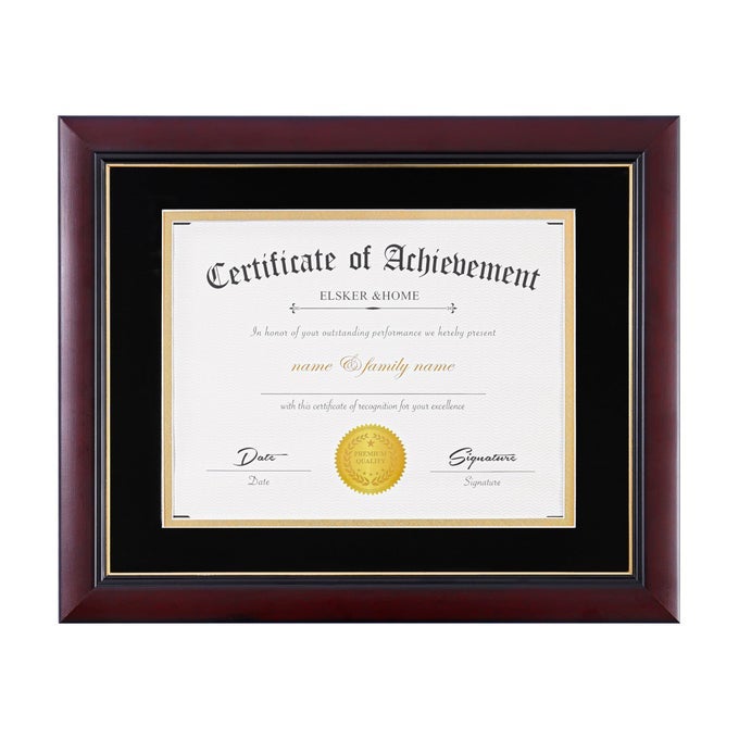 ELSKERHOME PICTURE FRAME CLASSIC CHERRY WOOD 105X11 INCHES CERTIFICATE FRAME WITH SEMITEMPERED GLASS VELVET MAT BLACK