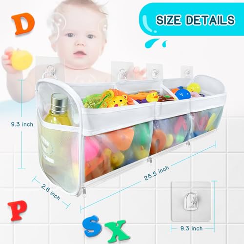 FliipFlaap Bath Toy Storage and Organizer – 3-Compartment Hanging Bathtub Toy Holder with Bottom Zipper, Quick-Drying Mesh Bag, Ideal Bath Toy Holder for Easy Access and Sorting of Toys - Image 4