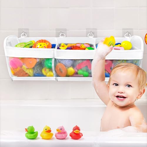 FliipFlaap Bath Toy Storage and Organizer – 3-Compartment Hanging Bathtub Toy Holder with Bottom Zipper, Quick-Drying Mesh Bag, Ideal Bath Toy Holder for Easy Access and Sorting of Toys - Image 3