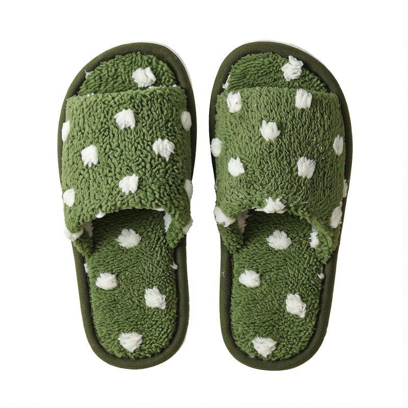 Upgraded Thick Cushion Polka Dot Slippers Open Toe Non-Slip Soft Silent Indoor Pink Women 36-37 - Image 1