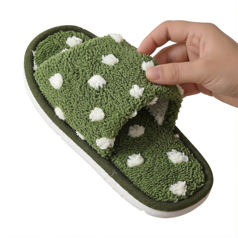 Upgraded Thick Cushion Polka Dot Slippers Open Toe Non-Slip Soft Silent Indoor Pink Women 36-37 - Image 5