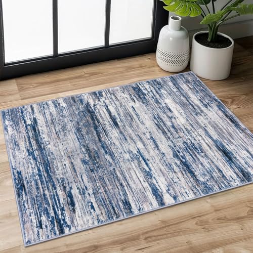 SIILOOM 2x3 Modern Abstract Rug for Entryway Navy Blue Gray Neutral Multi Super Soft Small Area Rug Washable NonSlip Kitchen Rugs LowPile Mat for Bedside Indoor Door Mat