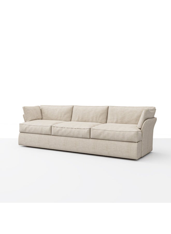 Plush 3-Seater Sofa – Textured Fabric  -Beige -Beech Wood Frame with Coil Springs – Latex & Down Alternative Filling – 295 x 100 H:80 cm – Soft Linen Feel Upholstery
