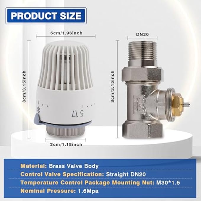 THERMOSTATIC RADIATOR VALVE, 3/4INCH AUTOMATIC TEMPERATURE CONTROL VALVE FLOOR HEATING, DN20 TEMPERATURE CONTROL THERMOSTAT VALVE FOR WATER - Image 3