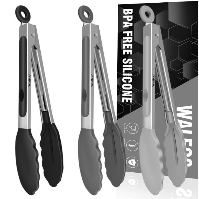 SMALL SILICONE TONGS FOR COOKING 7 INCH MINI KITCHEN TONGS WITH SILICONE TIPS GREAT FOR COOKING TURNING SERVING FOOD TONGS SET OF 3