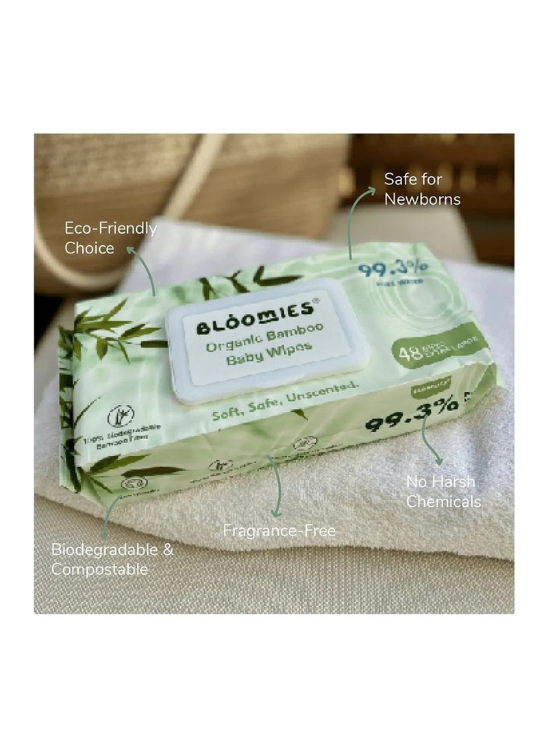 Bloomies Organic Bamboo Baby Wet Wipes, Unscented, 100% Biodegradable Bamboo Fiber, Gentle On Skin, Extra Large, 0 Month+ - 48 Pieces - Image 4
