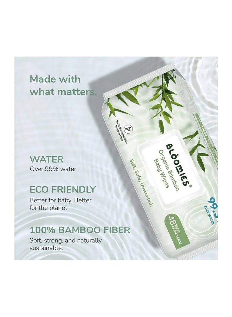 Bloomies Organic Bamboo Baby Wet Wipes, Unscented, 100% Biodegradable Bamboo Fiber, Gentle On Skin, Extra Large, 0 Month+ - 48 Pieces - Image 2