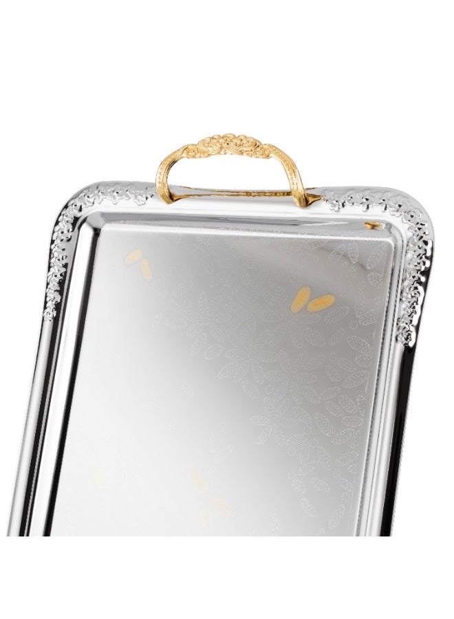 السيف  ✨ طقم صواني تقديم فاخر بثلاث قطع – تصميم معدني أنيق بمقابض ذهبية فخمة - Image 3