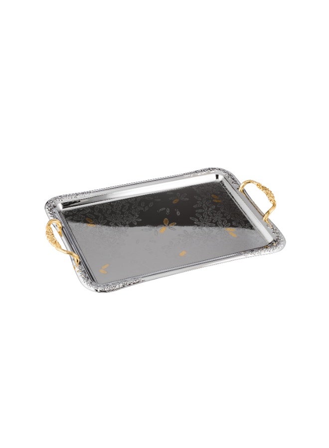 السيف  ✨ طقم صواني تقديم فاخر بثلاث قطع – تصميم معدني أنيق بمقابض ذهبية فخمة - Image 4