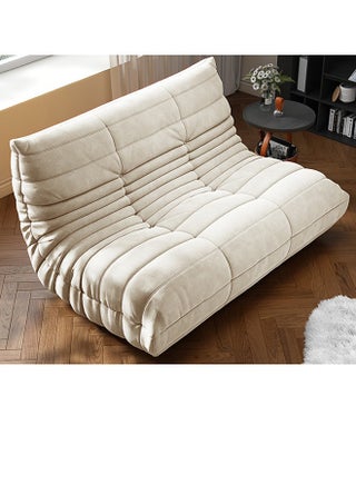 Full Foam Loveseat Sofa Adults Bean Bag Chairs Floor Couch with Soft Waterproof Fabric Armless Fireside Lounge Chair for Living Room Apartment and Office (Beige)