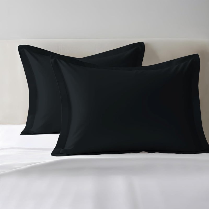 PIZUNA 100% Cotton Oxford Pillow Cases 50 x 75 cm Black, 400 Thread Count Soft Luxurious Long Staple Cotton Sateen Weave Pillow Cover With 5cm Hem (Soft Pillowcase Black - 2PC) - Image 1