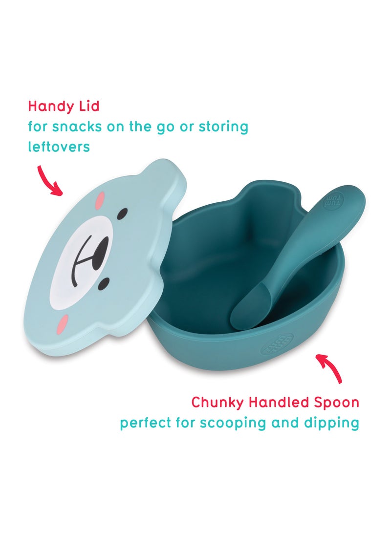 TUM TUM Suction Bowl For Baby, Toddler Bowl With Lid & Spoon, For Babies & Toddlers 6 Months+, BPA Free Silicone Baby Feeding Set, Microwave/Dishwasher/Freezer Safe - (Teal) - Image 3