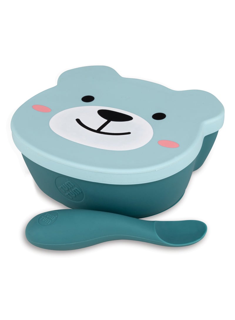 TUM TUM Suction Bowl For Baby, Toddler Bowl With Lid & Spoon, For Babies & Toddlers 6 Months+, BPA Free Silicone Baby Feeding Set, Microwave/Dishwasher/Freezer Safe - (Teal) - Image 1