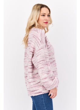 Splendid Women Round Neck Long Sleeves Knitted Sweater, Pink  - Image 2