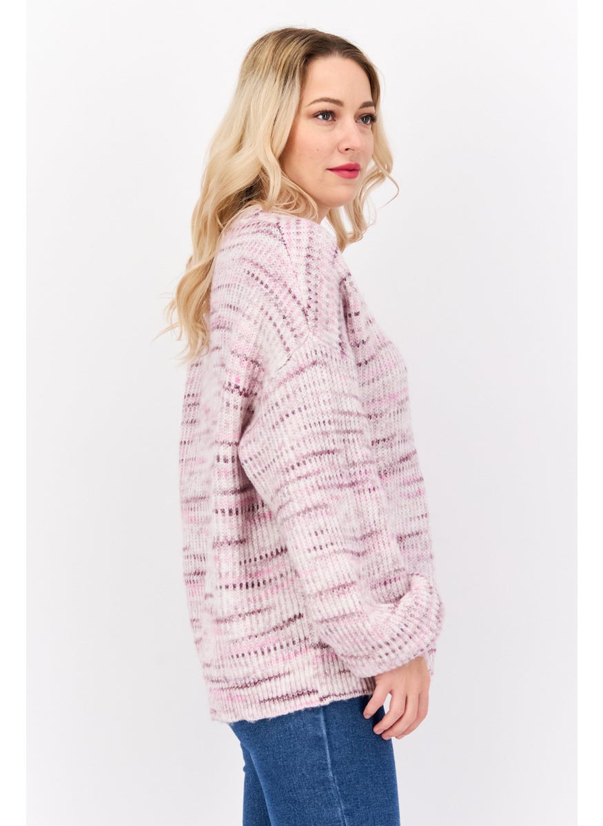 Splendid - Women Round Neck Long Sleeves Knitted Sweater, Pink - Image 1