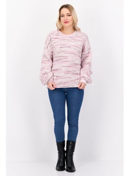 Splendid Women Round Neck Long Sleeves Knitted Sweater, Pink  - Image 4