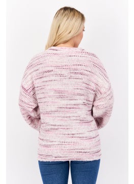 Splendid Women Round Neck Long Sleeves Knitted Sweater, Pink  - Image 3